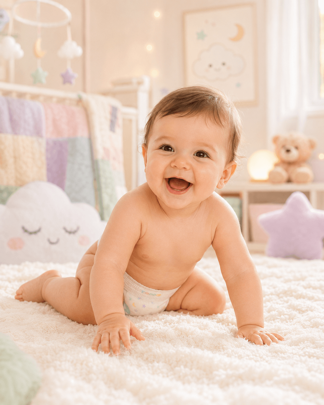 Happy baby in TODDY diapers.